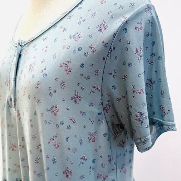 FOXCLUB Women Short Sleeve Pullover Casual Blue Floral Print Long Dress Medium - Picture 4 of 11